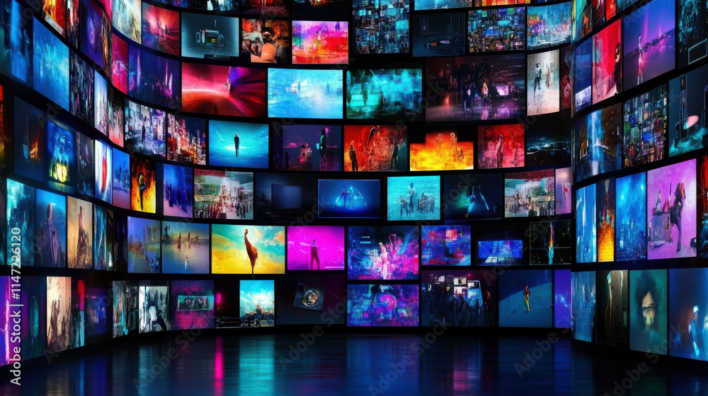 A screen wall composed of electronic screens A screen wall composed of electronic screens