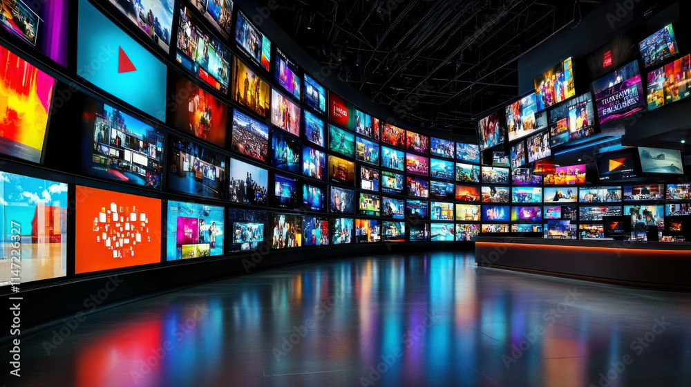 A screen wall composed of electronic screens A screen wall composed of electronic screens