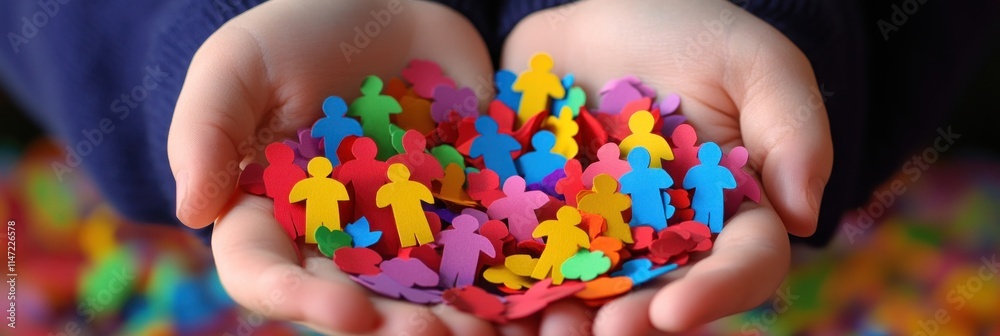 custom made wallpaper toronto digitalChild's hands holding colorful paper people.