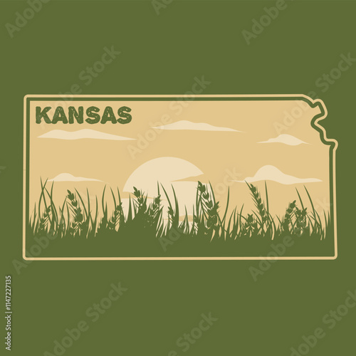 Kansas Prairie Sunset Silhouette with Grass Design