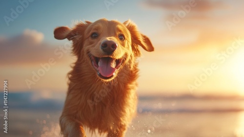 Dog's Joyful Day at the Beach. Generative AI photo