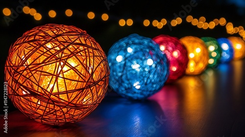 Luminous Yarn Balls: A Nighttime Symphony of Colors