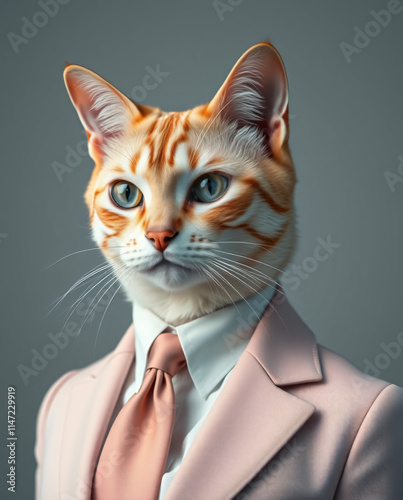 A Dapper Cat in a Pink Suit: A Whimsical Portrait of Feline Elegance