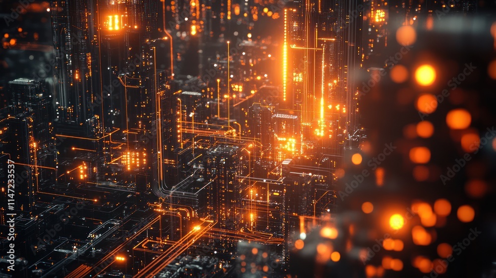 Abstract digital network, glowing orange lines and nodes. Abstract digital network, glowing orange lines and nodes.