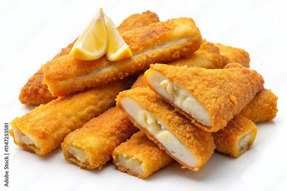 Crispy Fish Cheese Sticks - Delicious Appetizer Close-Up Crispy Fish Cheese Sticks - Delicious Appetizer Close-Up