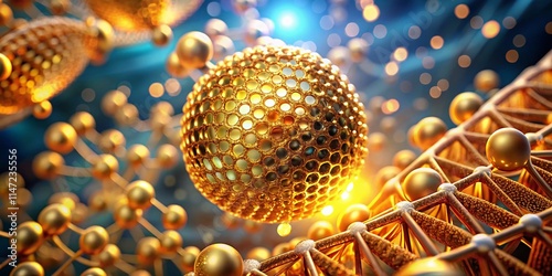 Gold Nanoparticles DNA Conjugate Genetic Carrier 3D Rendering High DOF photo