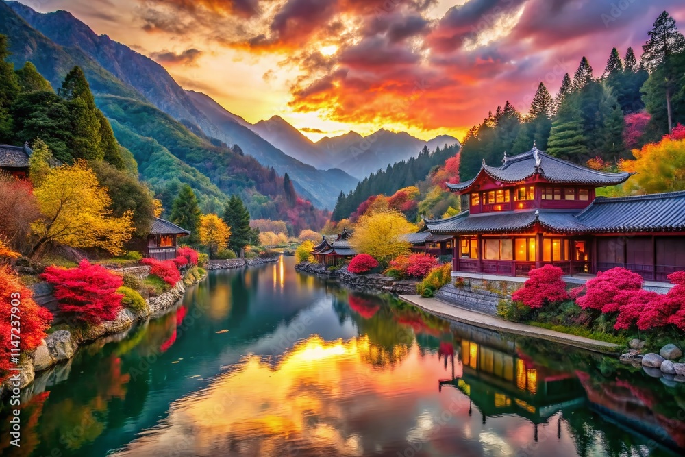 Fototapeta premium Outdoor Scene Generative AI Art - Bright, Detailed Landscape