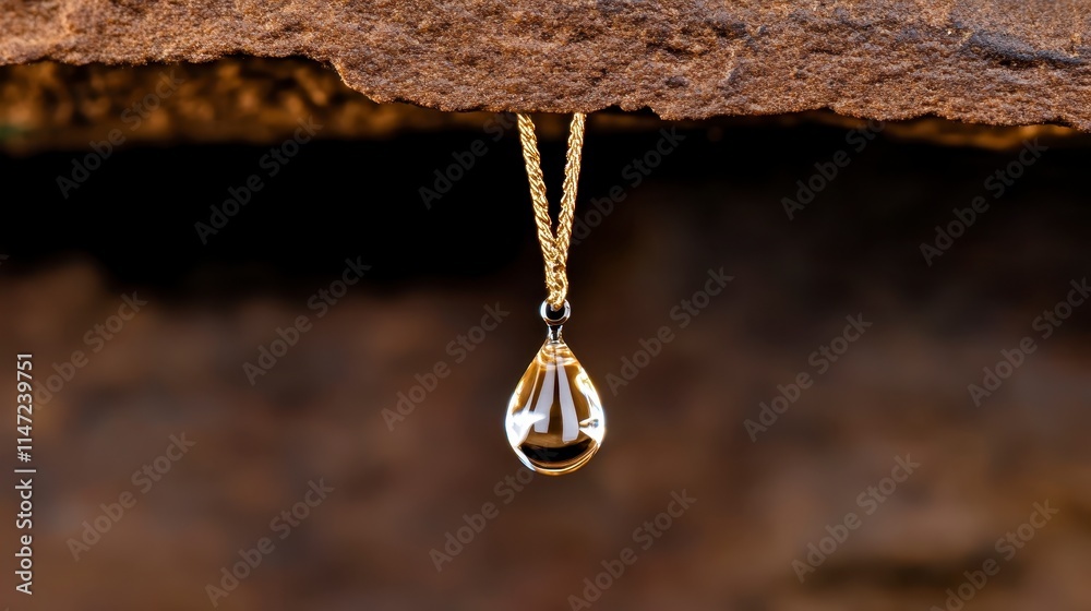 Fototapeta premium A delicate gold necklace featuring a teardrop pendant, elegantly hanging against a textured background.