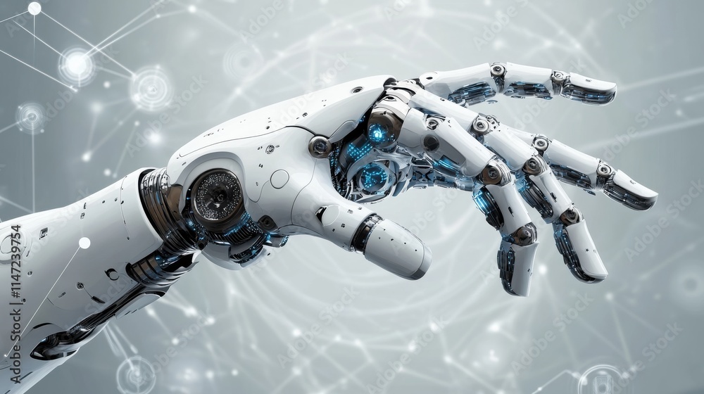 White robot's hand, artificial intelligence concept White robot's hand, artificial intelligence concept