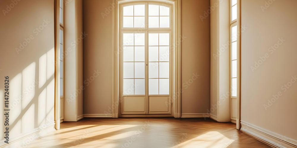 A bright, empty room with large windows allowing natural light to fill the space. A bright, empty room with large windows allowing natural light to fill the space.
