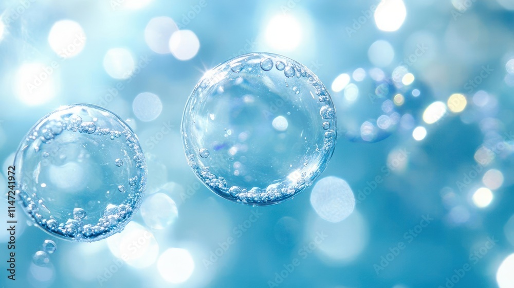 Bubbles floating on blue water with a blurred background Bubbles floating on blue water with a blurred background