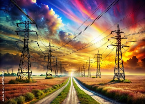 Surreal Power Lines - Parallel Transmission Poles
