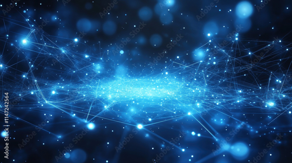 Obraz premium Abstract blue background with glowing connection lines and dots, a technology network concept