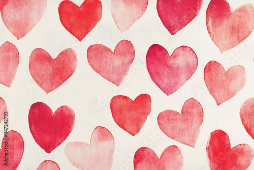 Watercolor Hearts, A Romantic Pattern of Soft Pink Watercolor Hearts on a White Background, wallpaper. photo