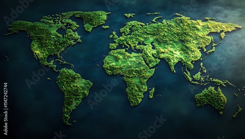Fototapeta Naklejka Na Ścianę i Meble -  A Lush Green World Map: Exploring Earth's Forests and Vegetation Abundantly
