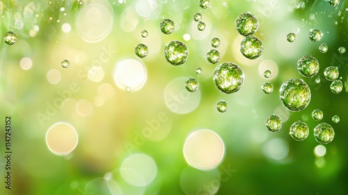 Close-up of smooth glass surface reflecting light with  subtle bubbles. 