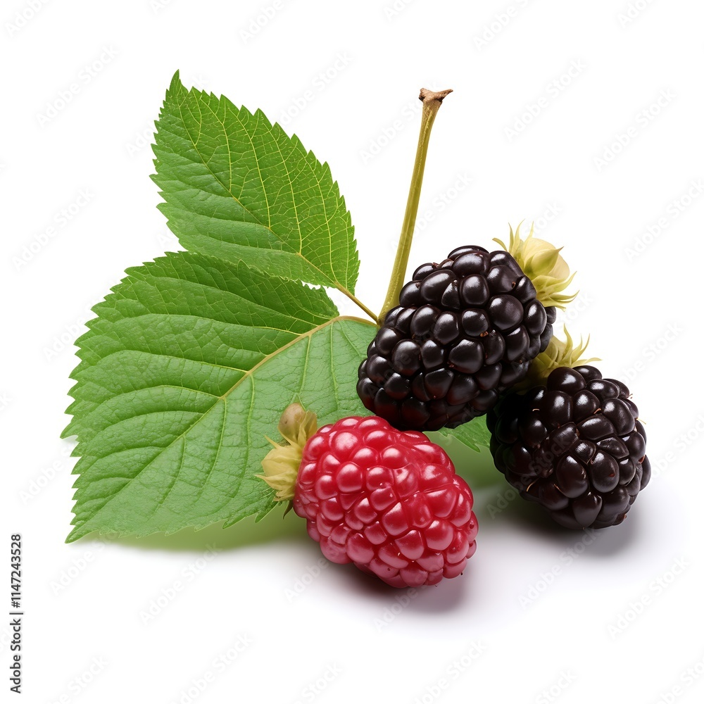 Mulberry with leaf isolated on white background Mulberry with leaf isolated on white background