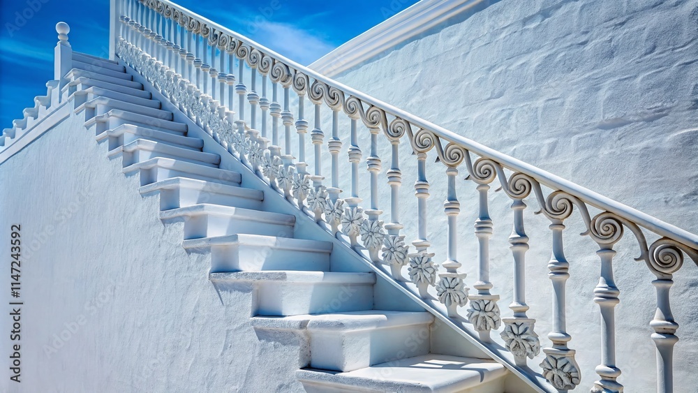 Obraz premium White Staircase Macro Photography, White Wall Background, Architectural Detail
