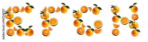 Letters E, F, G, H made from oranges