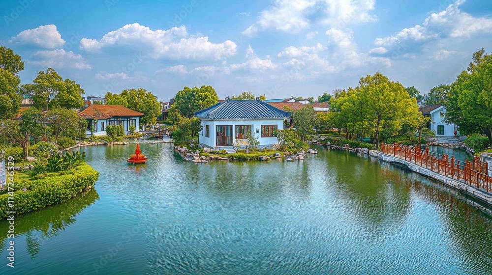 Modern rural dwellings in China, with white walls and black tiles, offer beautiful scenery Modern rural dwellings in China, with white walls and black tiles, offer beautiful scenery