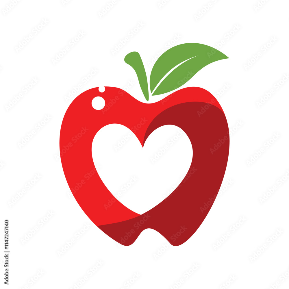 Fototapeta premium Healthy Apple Logo with Heart Shape for Organic Food and Nutrition Brand
