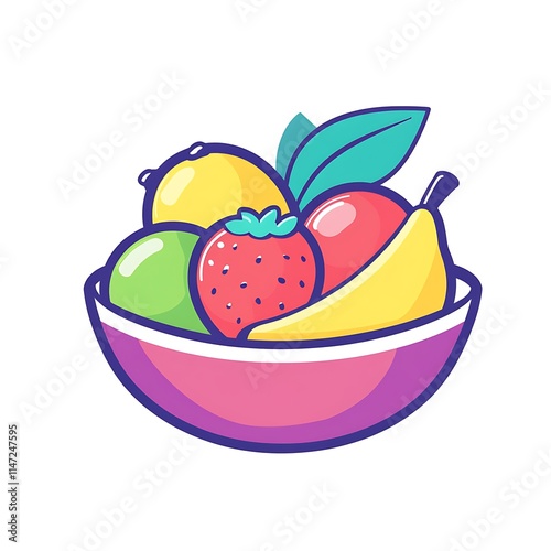 Colorful Bowl of Fresh Fruit Illustration with Cartoon Style Design
