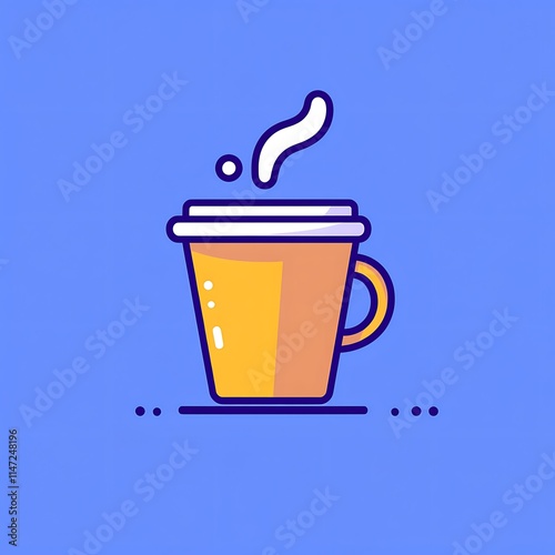 Cartoon Style Mug with Steam on a Blue Background
