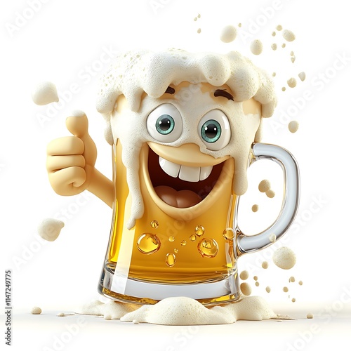 Cheerful Beer Mug Character with Foam and Bright Smile