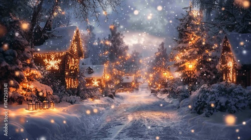 Snowy Christmas night city