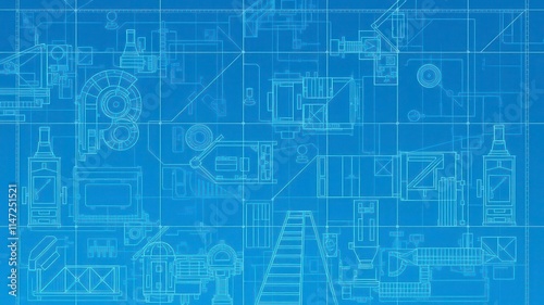 Blue print photo effect with a blueprint overlay, giving the image a technical and architectural feel, technology, planning, digital art