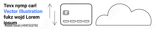 Cloud shape and credit card with arrows indicating data transfer. Ideal for digital security, finance, cloud computing, online transactions, data storage, virtual banking, and cybersecurity. Landing