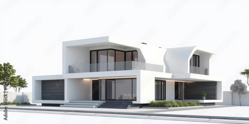 Abstract rendering of a modern house with clean lines and minimalist design, 3D, technology, digital Abstract rendering of a modern house with clean lines and minimalist design, 3D, technology, digital