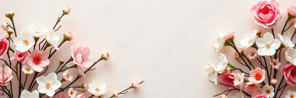 Fototapeta premium Artificial flowers wall with vintage style for elegant backdrop, backdrop, detail, romantic