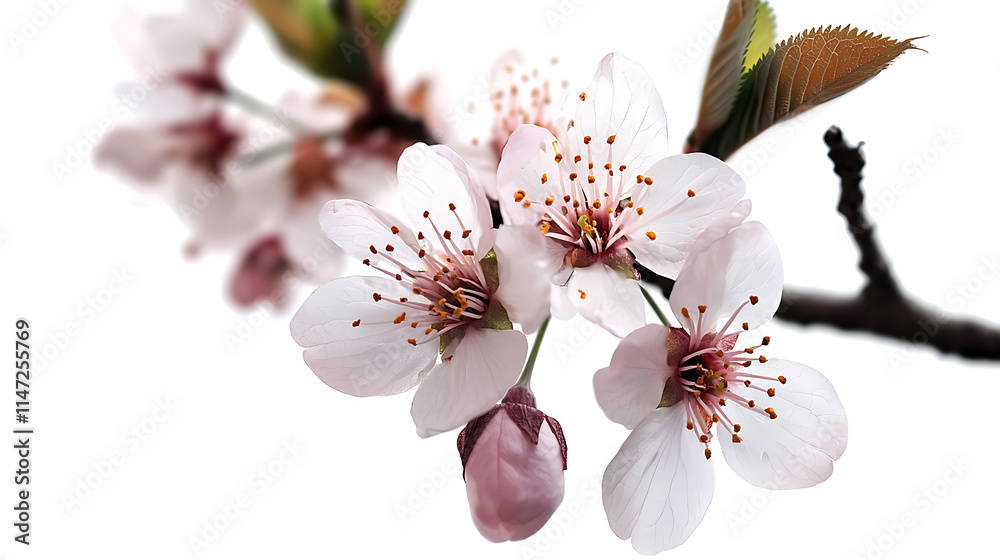 Obraz premium A white flower with a pink center is on a branch