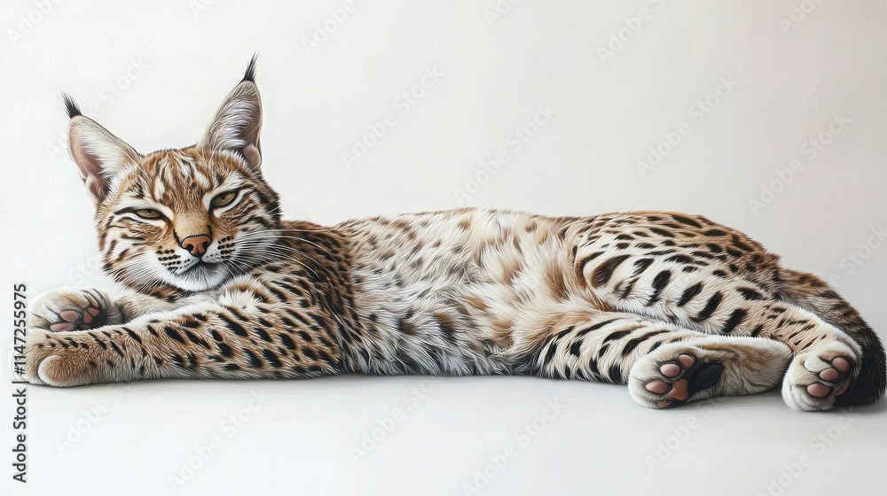 Realistic Portrait of a Relaxed Lynx Cat on a Light Background Realistic Portrait of a Relaxed Lynx Cat on a Light Background