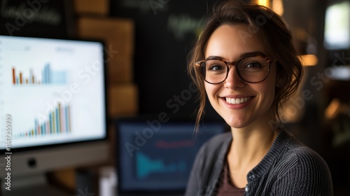 Free Download Data Analytics. An analyst at her office with computer screen display business datum dashboard in the background - GFXLoad