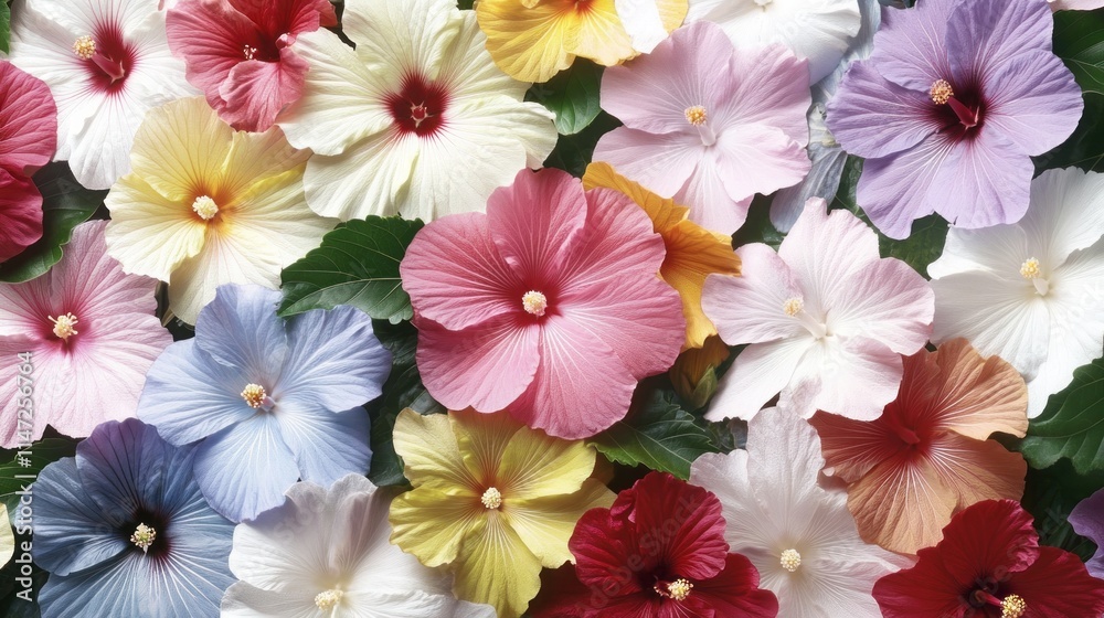 Vibrant multicolored hibiscus flowers close-up. Vibrant multicolored hibiscus flowers close-up.
