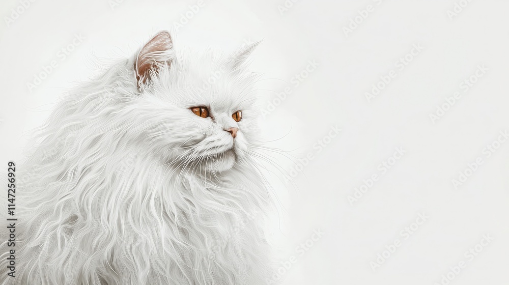 Elegant white Persian cat with striking orange eyes on neutral background Elegant white Persian cat with striking orange eyes on neutral background
