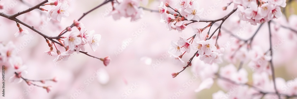 Pink sakura petals gently falling against a soft pastel background, season, cherry blossom, beauty Pink sakura petals gently falling against a soft pastel background, season, cherry blossom, beauty