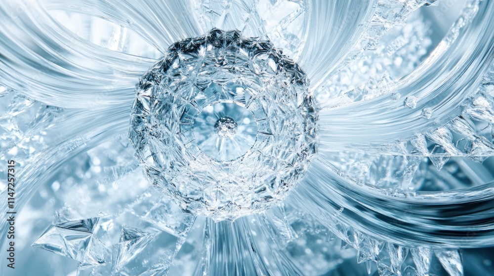 Crystalline sphere within swirling ice textures. Crystalline sphere within swirling ice textures.