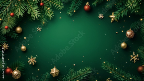 Festive Christmas Decor on a Green Illustration Background