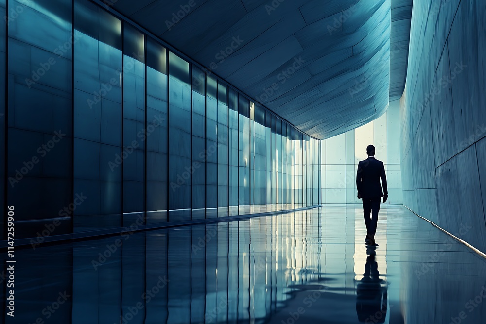 Fototapeta premium Businessman walking in modern office hallway. Concept of leadership, ambition, and success.