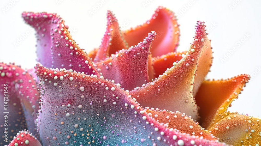 A detailed close-up shot of a colorful succulent cactus, with sharp textures and fine details, contrasted against a white backdrop A detailed close-up shot of a colorful succulent cactus, with sharp textures and fine details, contrasted against a white backdrop