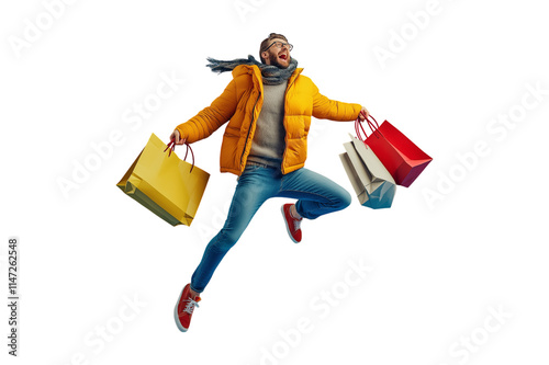 a happy man with shopping bags