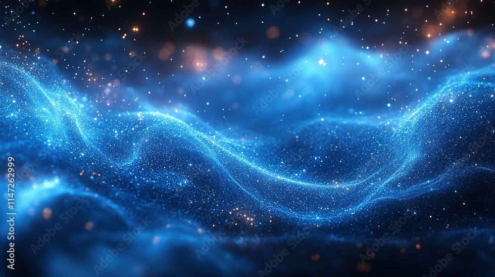 Abstract Blue Glittering Particle Wave Landscape Abstract Blue Glittering Particle Wave Landscape