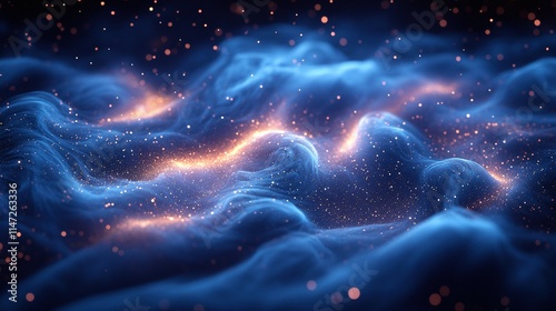 Abstract Blue Nebula With Golden Dust Particles