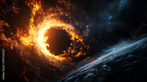 Fototapeta Naklejka Na Ścianę i Meble -  A black and orange space with a hole in the middle