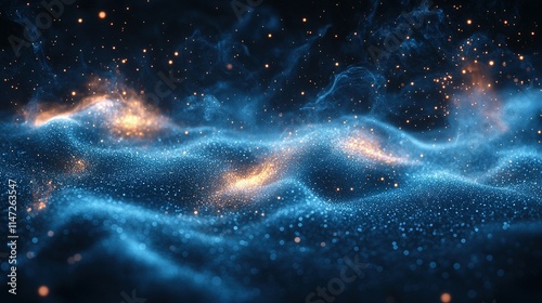 Abstract Blue And Orange Glowing Particle Wave