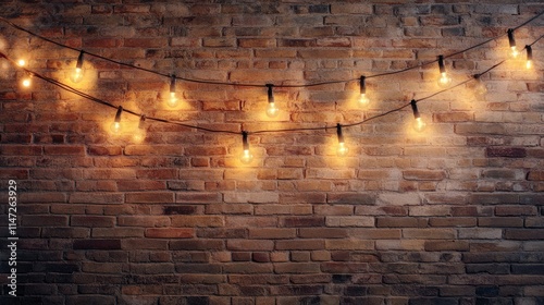 A festive arrangement of Christmas lights strung along a textured loft wall, creating a warm and inviting atmosphere, perfect for seasonal designs and holiday decor