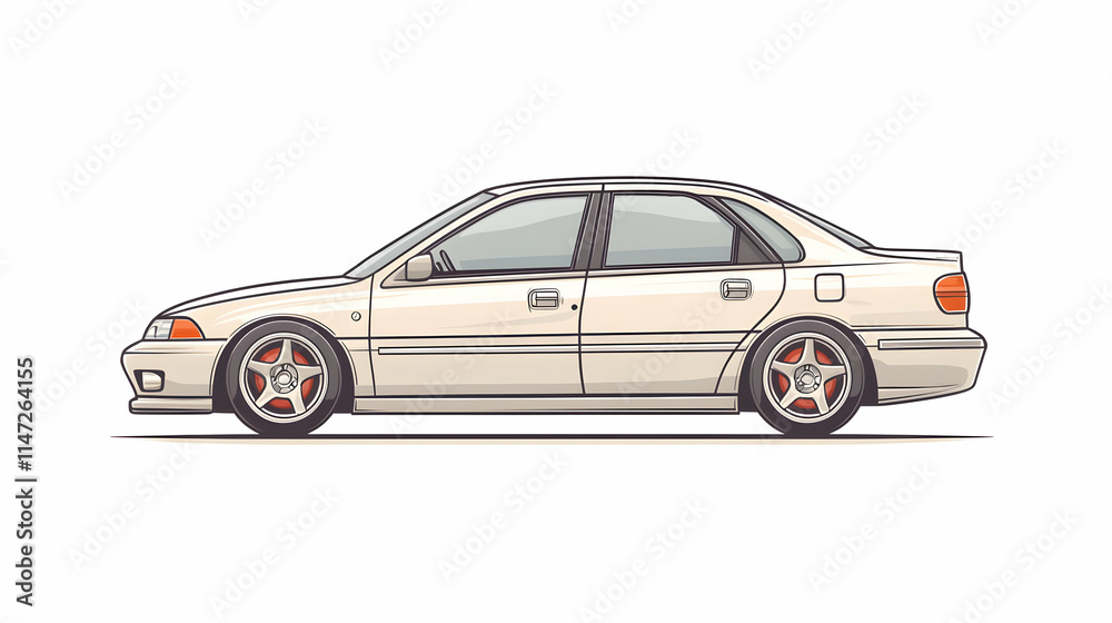 Fototapeta premium A side view illustration of a stylized sedan car with sporty wheels.
